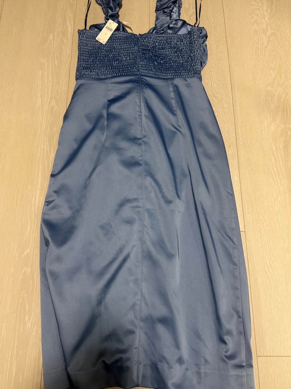 By Anthropologie Light Blue Satin Sweetheart Midi Slit Dress - Picture 12 of 14
